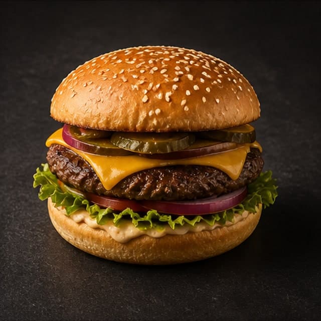 Cheeseburger mit Salat und Käse