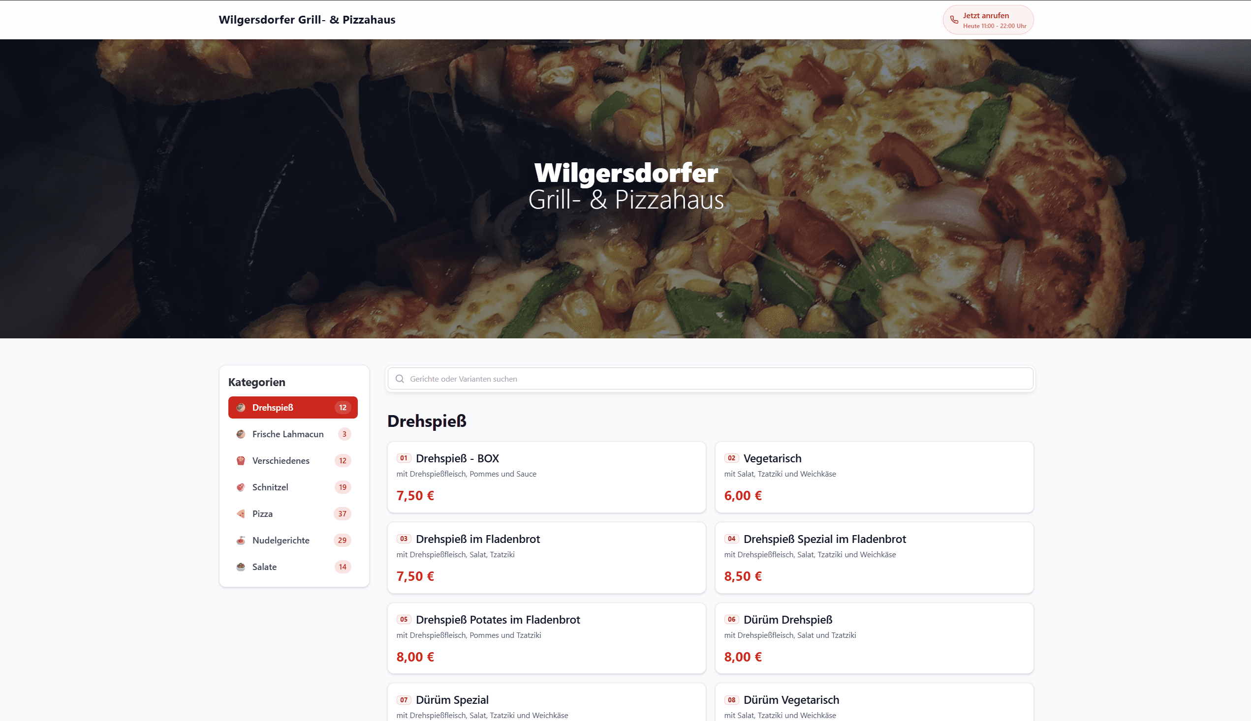 Beispiel einer modernen Speisando Webseite für einen Gastronomiebetrieb